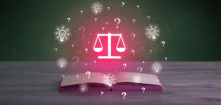 Open book with business icons above