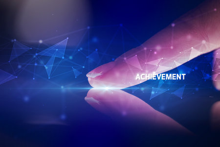 Finger touching tablet with business connection concept