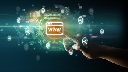 touching with soft gesture multimedia screen with future technology concept