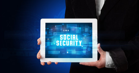 Person holding tablet, security conceptの写真素材