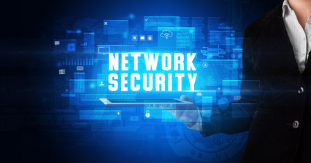 Person holding tablet, security conceptの写真素材