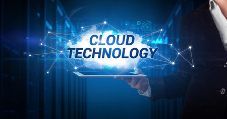 Person holding tablet, technology conceptの写真素材