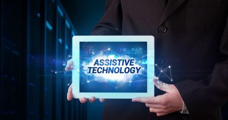 Person holding tablet, technology conceptの写真素材