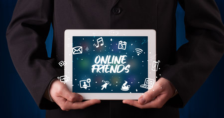 Person holding tablet, social network conceptの写真素材