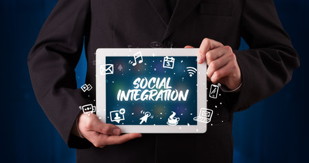 Person holding tablet, social network conceptの写真素材