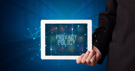 Person holding tablet, security conceptの写真素材