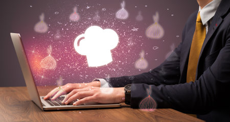 Hand searching for recipes on the internetの写真素材