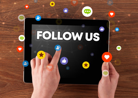 Close-up of a touchscreen, social media conceptの写真素材