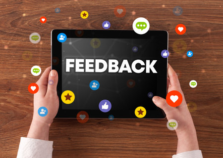 Close-up of a touchscreen, social media conceptの写真素材