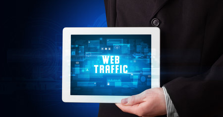 Person holding tablet, security conceptの写真素材