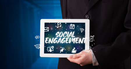 Person holding tablet, social network conceptの写真素材