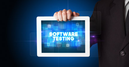 Person holding tablet, technology conceptの写真素材