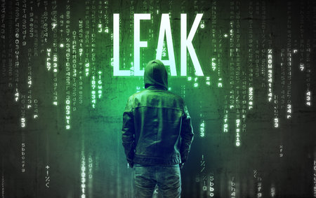 Faceless hacker with inscriptionの写真素材