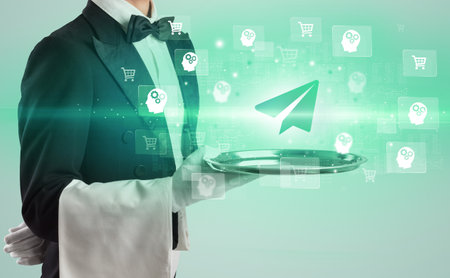 Waiter serving business idea conceptの写真素材
