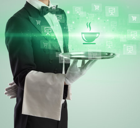 Waiter serving business idea conceptの写真素材