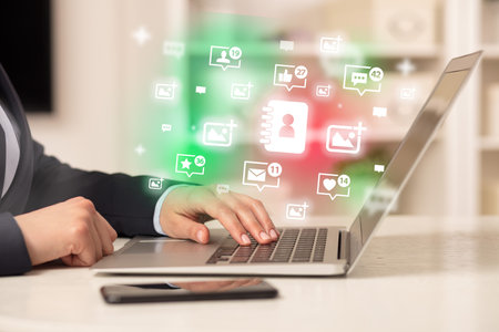 Young person surfing on social media networkの写真素材