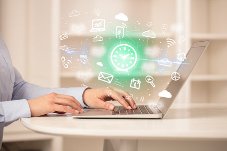Businessman working on laptop with new business conceptの写真素材