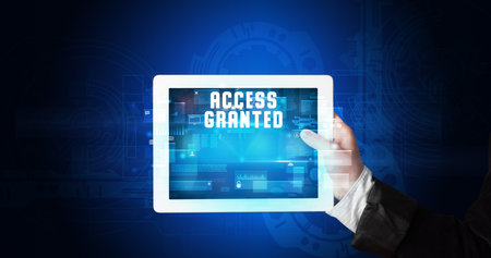 Person holding tablet, security conceptの写真素材