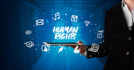 Person holding tablet, social network conceptの写真素材