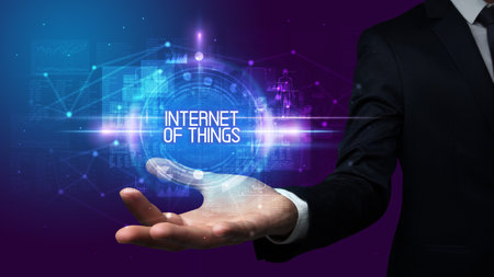 Man hand holding digital technology conceptの写真素材