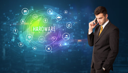 Businessman thinking about modern technologyの写真素材