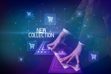 Online shopping concept with shopping cart iconsの写真素材