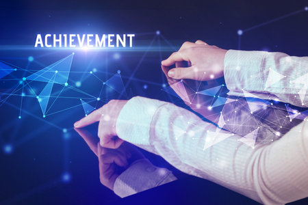 Businessman touching huge screen concept conceptの写真素材