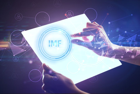 Hand holding futuristic tablet concept conceptの写真素材