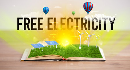 Open book, renewable energy conceptの写真素材
