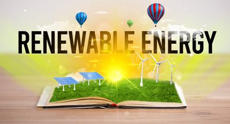 Open book, renewable energy conceptの写真素材