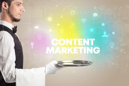 Waiter serving social networking concept conceptの写真素材