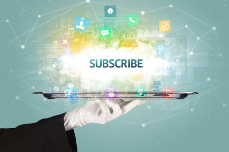 Waiter serving social networking concept conceptの写真素材