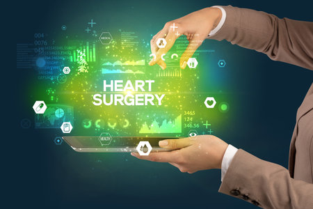 Close-up of a touchscreen with medical inscriptionの写真素材