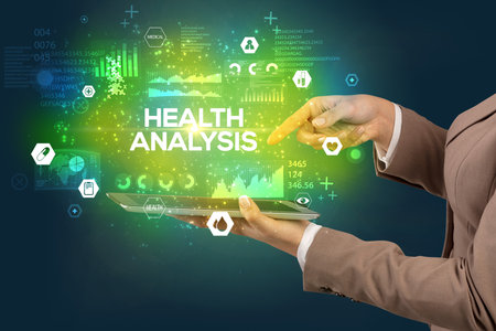 Close-up of a touchscreen with medical inscriptionの写真素材