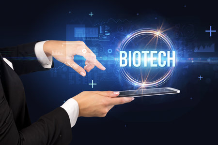 Close-up of a touchscreen, new tech conceptの写真素材