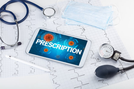 Close-up view of a tablet pc with inscriptionの写真素材