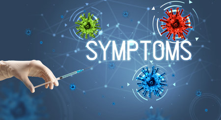 Syringe, medical injection in hand, virus vaccine conceptの写真素材