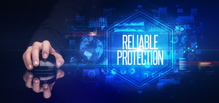 hand holding wireless peripheral, cyber security conceptの写真素材