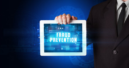 Person holding tablet, security conceptの写真素材