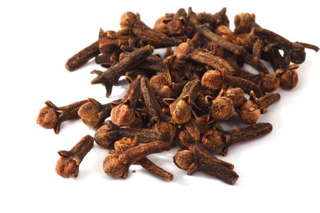 Spices closeup. Cloves dried on white background. Soft shadowの写真素材