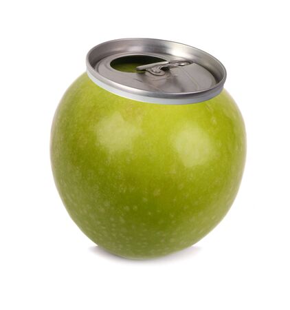 Fresh apple juice under the lid food container with a white backgroundの写真素材