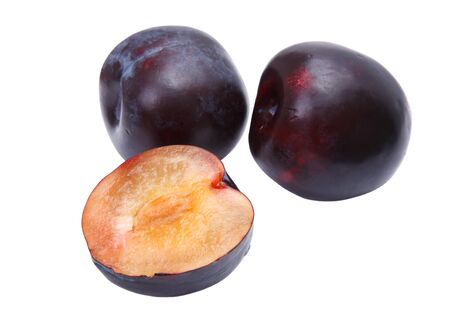 Fresh Black Plum. Isolated on white backgroundの写真素材