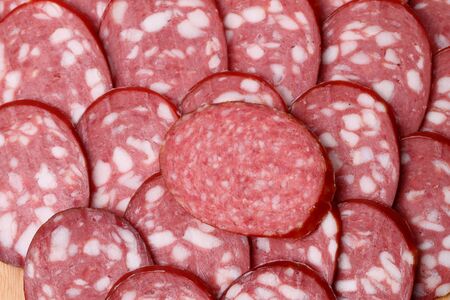 Smoked sausage (cervelat) background. A series of food backgrounds