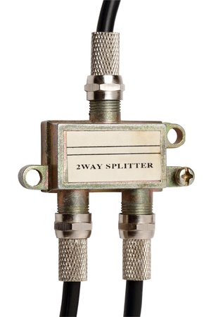 Coaxial cable splitter isolated on white backgroundの写真素材