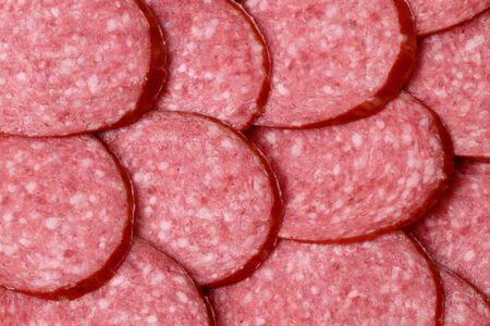 Smoked sausage (cervelat) background. A series of food backgroundsの写真素材