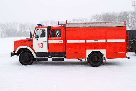 Fire truck in the winter. Is heavy snow