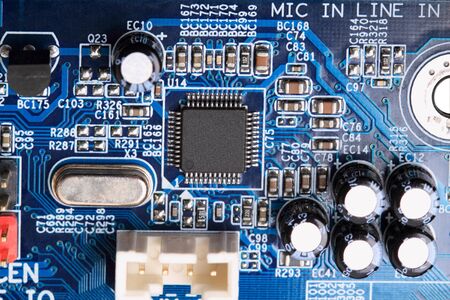 Sound chip computer on the blue motherboard. 