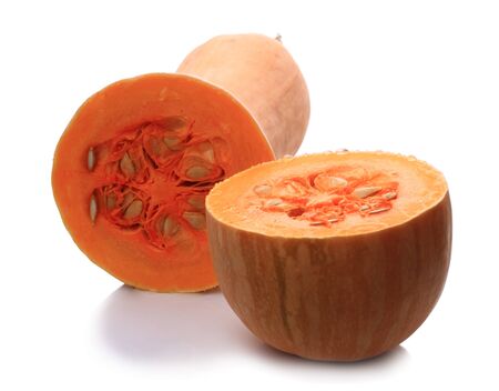 Incision sweet juicy pumpkin. Isolated on white backgroundの写真素材