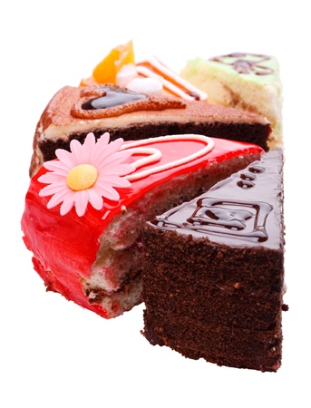 Five different pieces of cake. Isolated on white background.の写真素材