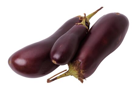 Three ripe eggplant isolated on a white backgroundの写真素材